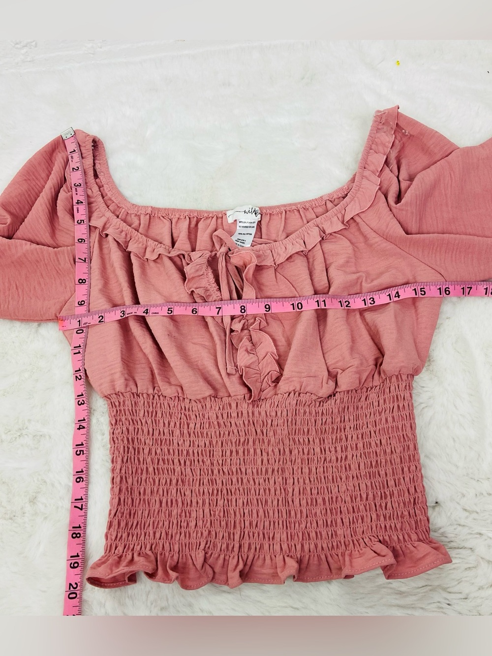 NWT Wildflowers Dusty Rose Smocked Ruffle Peasant Blouse size large - Picture 10 of 10